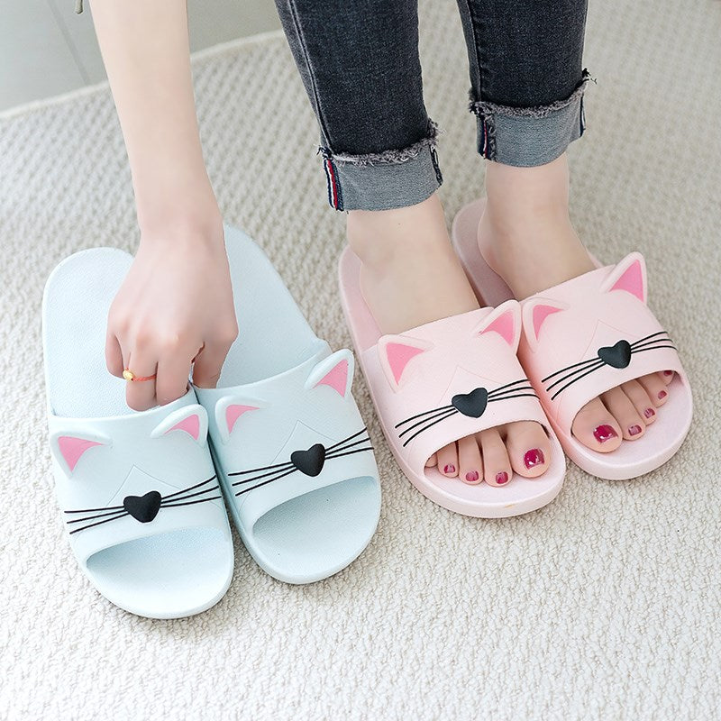 Women Slippers Cute Cartoon Cat Indoor Bathroom Animal Slipper Couples Slides Designer Flip Flops Soft Shoes