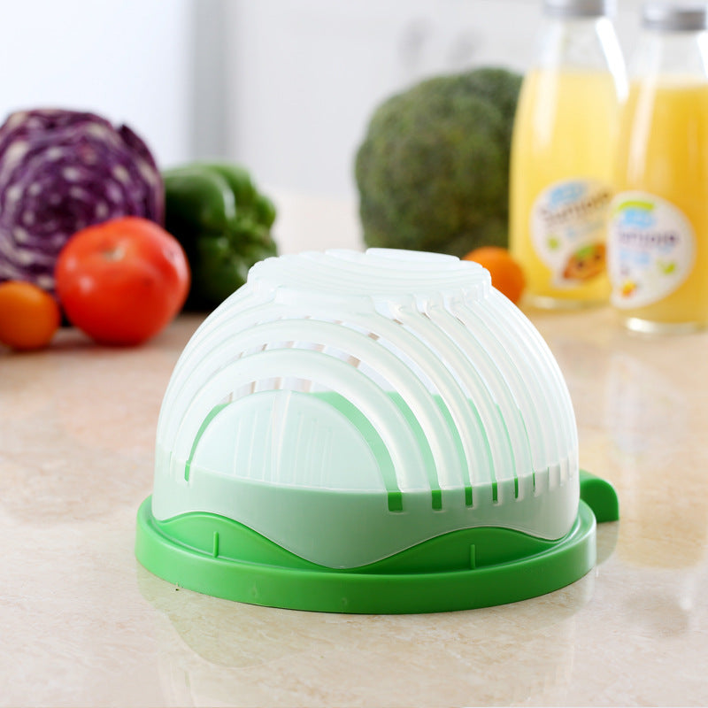 Creative hollow drain plastic cover salad bowl home fruit and vegetable cleaning basket salad cutting bowl kitchen gadget