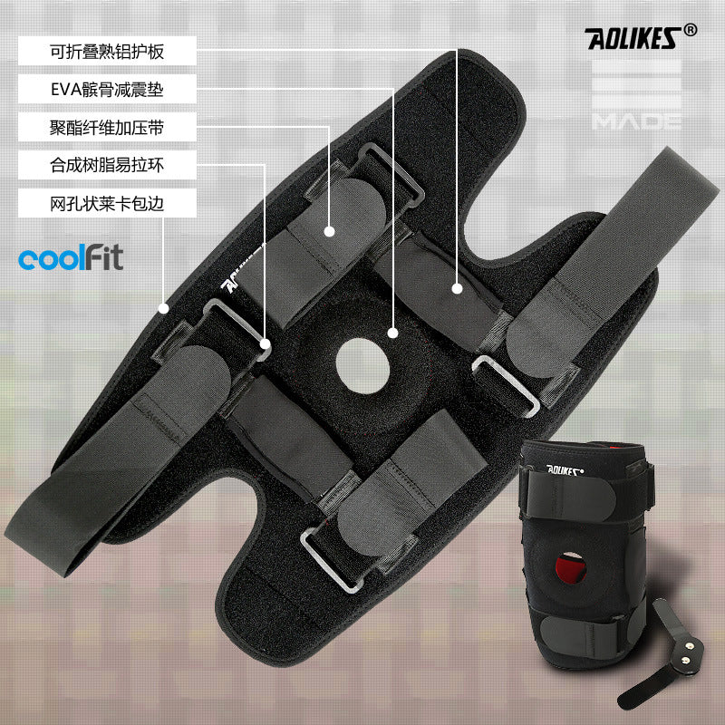 AOLIKES Knee Brace Polycentric Hinges Professional Sports Safety Knee Support Black Knee Pad Guard Protector Strap joelheira