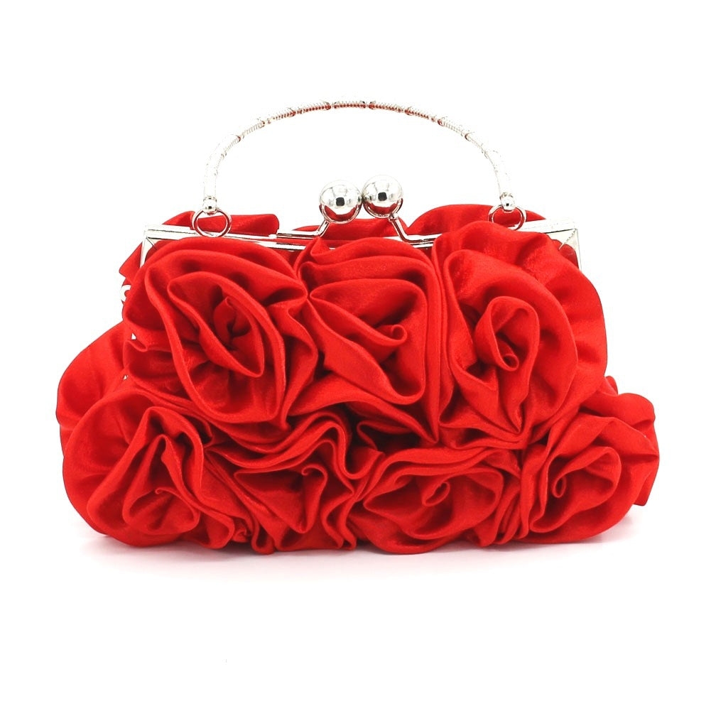 Foreign trade satin flower cloth bag handmade sewing 14 roses dinner bag satin cloth dress bag bride bag