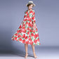 Europe and the United States loose large size women's fat mm2018 summer new style age-old castor strawberry print dress 6719