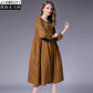 2018 large size women's fat mm autumn new linen cotton literary floral pleated stitching loose dress 9831