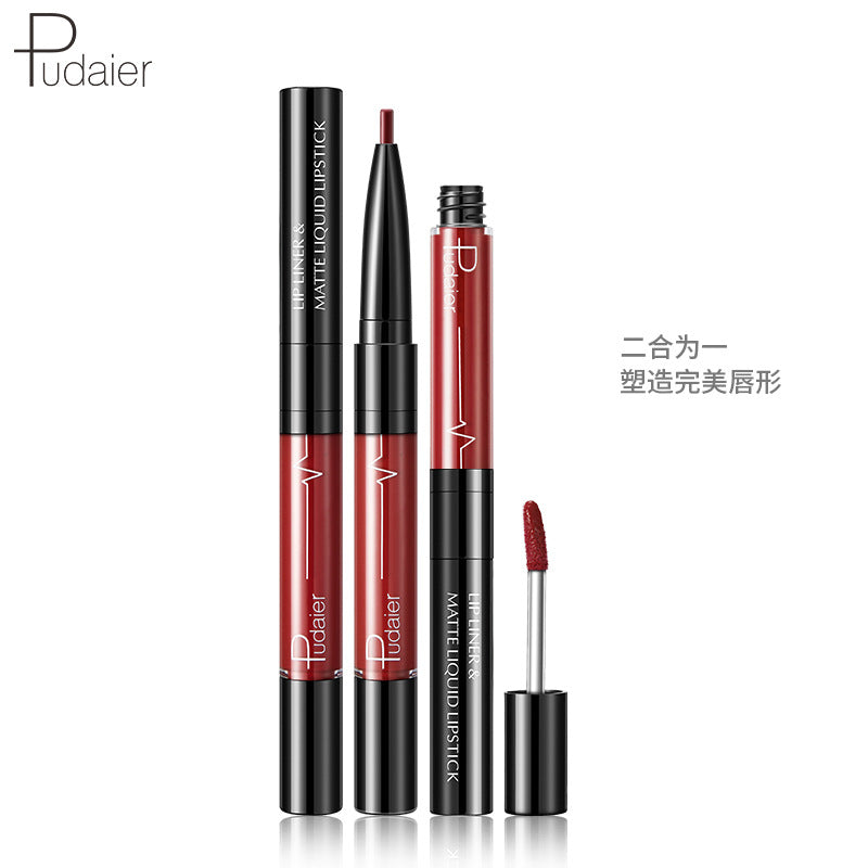 Pudaier velvet matte matte texture continues to be difficult to decolorize Non-stick cup two-in-one double lip pencil