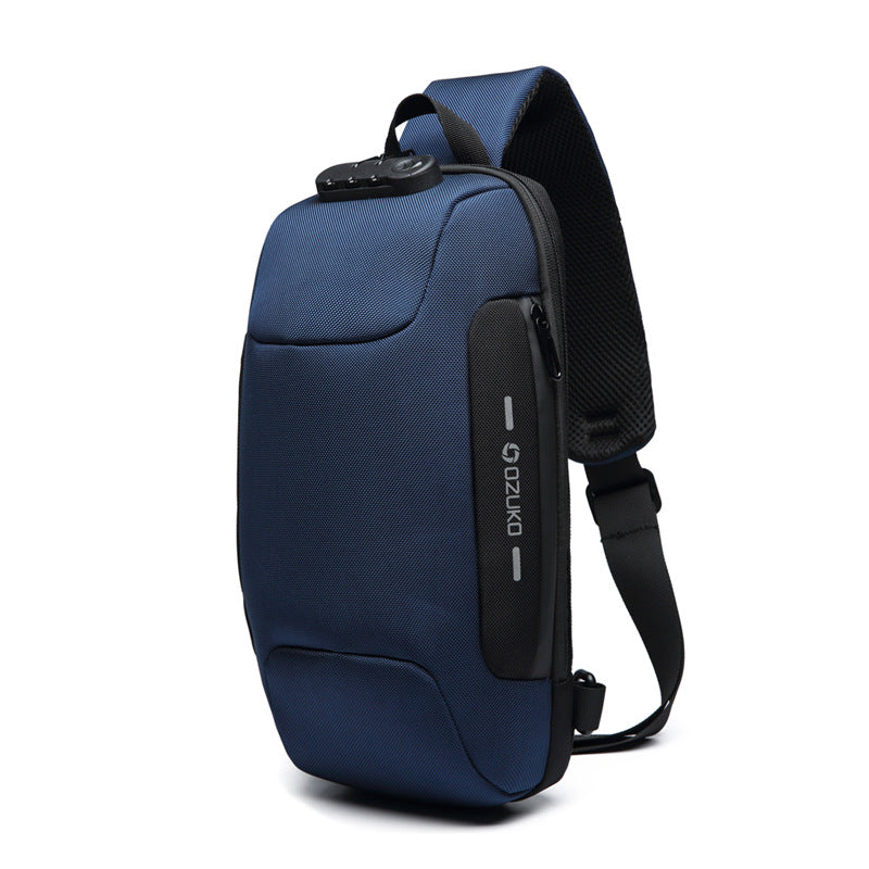 ozuko new chest bag usb anti-theft men's chest bag Korean casual men's shoulder bag waterproof Oxford cloth chest bag