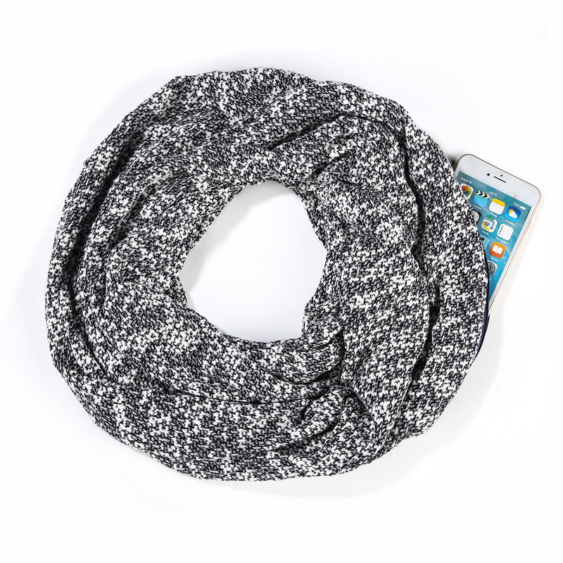 soft stretch high-grade mixed-color wool scarf scarf handbag dual-use couple double-sided zipper pocket scarf