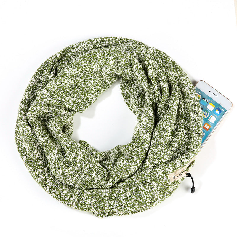 soft stretch high-grade mixed-color wool scarf scarf handbag dual-use couple double-sided zipper pocket scarf