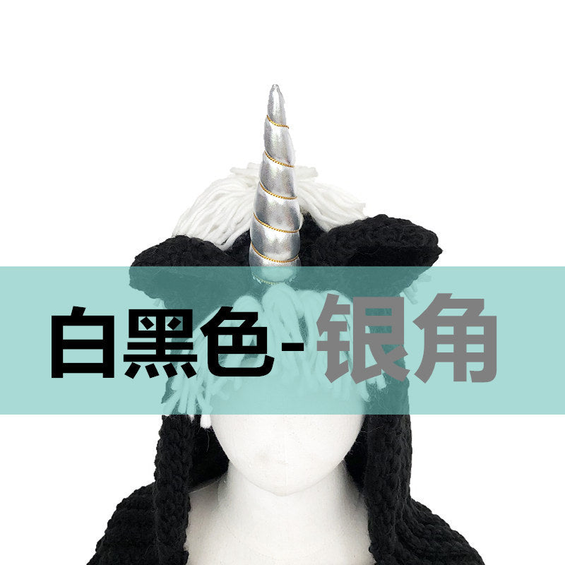 Children's Unicorn Hat Wool Crochet Cape Cap Europe and America Creative Scarf Handmade Child Cartoon Hat Autumn Winter Men and Women