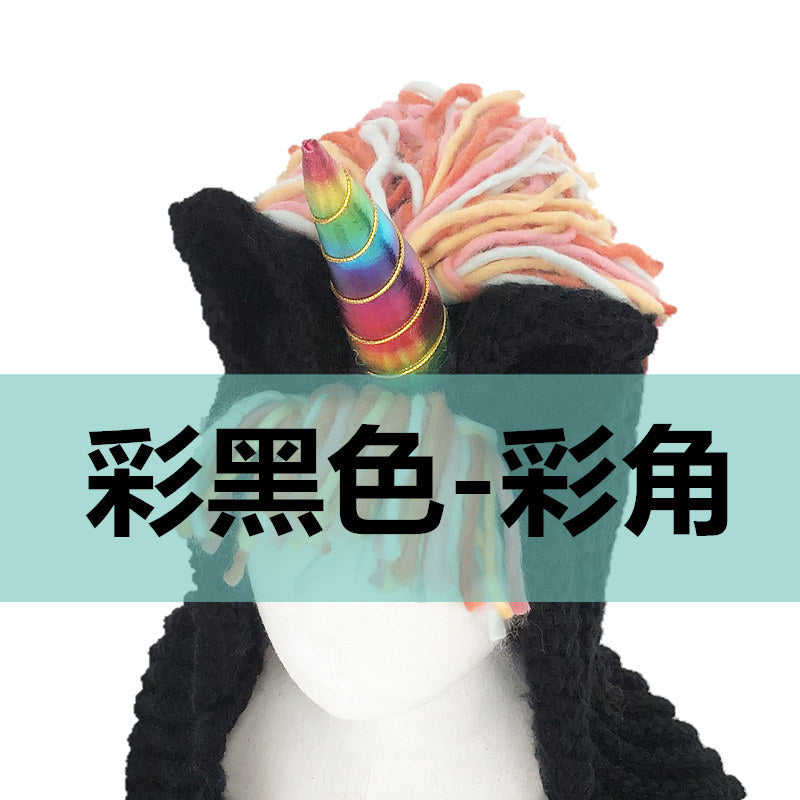 Children's Unicorn Hat Wool Crochet Cape Cap Europe and America Creative Scarf Handmade Child Cartoon Hat Autumn Winter Men and Women