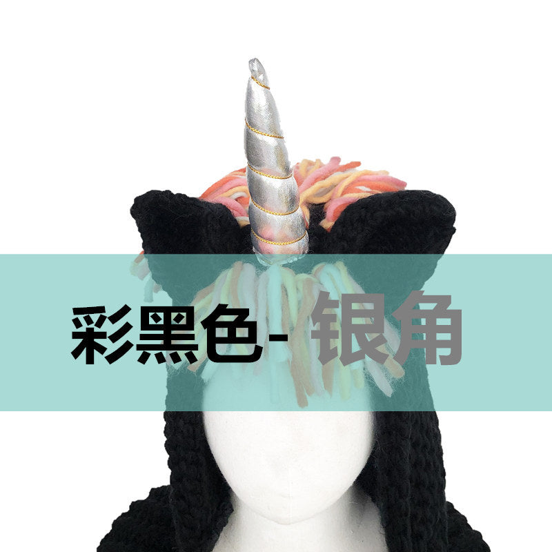 Children's Unicorn Hat Wool Crochet Cape Cap Europe and America Creative Scarf Handmade Child Cartoon Hat Autumn Winter Men and Women