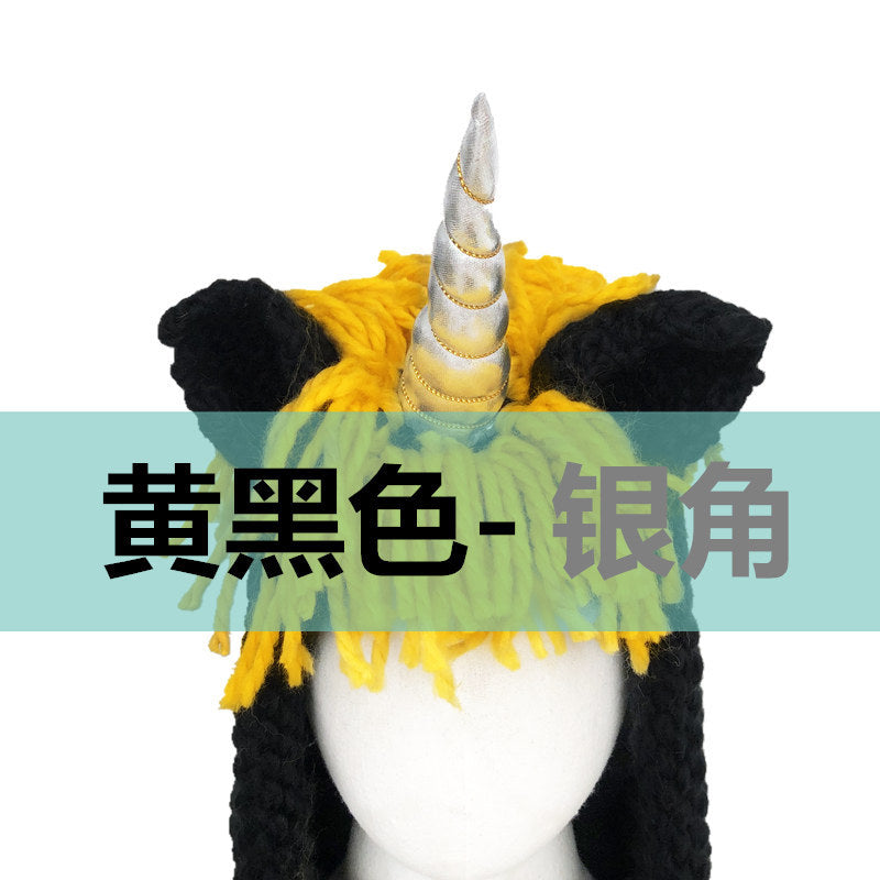 Children's Unicorn Hat Wool Crochet Cape Cap Europe and America Creative Scarf Handmade Child Cartoon Hat Autumn Winter Men and Women