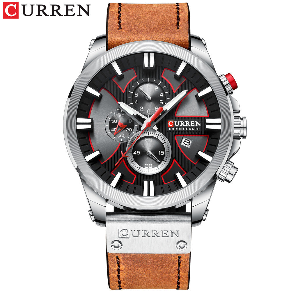 Curren 8346 men's watch watches belt watch six-pin multi-functional calendar men's watch