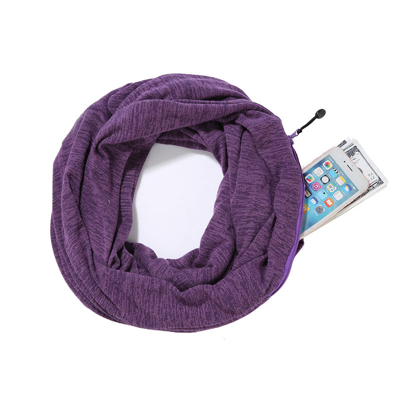 soft stretch high-grade mixed-color wool scarf scarf handbag dual-use couple double-sided zipper pocket scarf