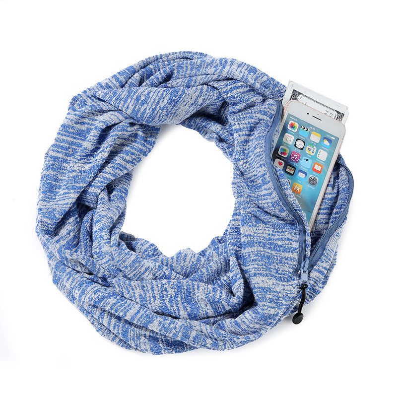 soft stretch high-grade mixed-color wool scarf scarf handbag dual-use couple double-sided zipper pocket scarf