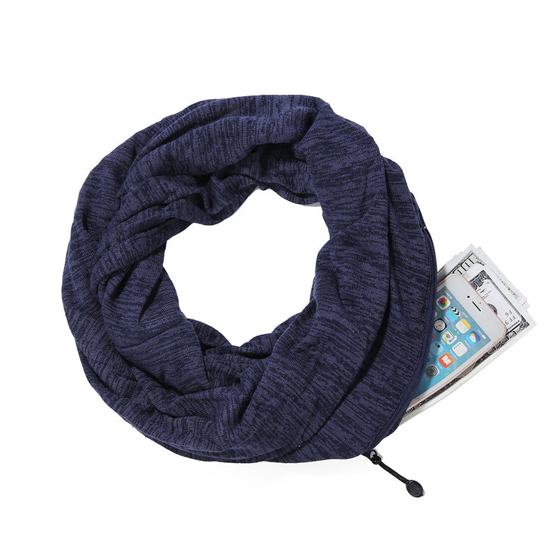 soft stretch high-grade mixed-color wool scarf scarf handbag dual-use couple double-sided zipper pocket scarf