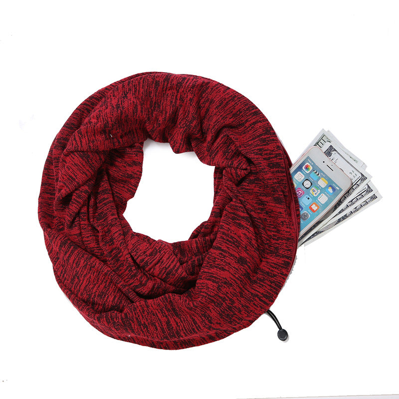 soft stretch high-grade mixed-color wool scarf scarf handbag dual-use couple double-sided zipper pocket scarf