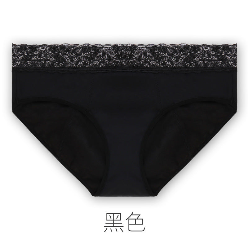 Physiological underwear foreign trade large size mid-hollow hollow lace front and back leak-proof holiday leave free wearing sanitary napkins four menstrual pants