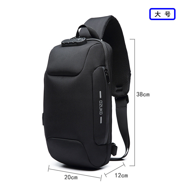 ozuko new chest bag usb anti-theft men's chest bag Korean casual men's shoulder bag waterproof Oxford cloth chest bag