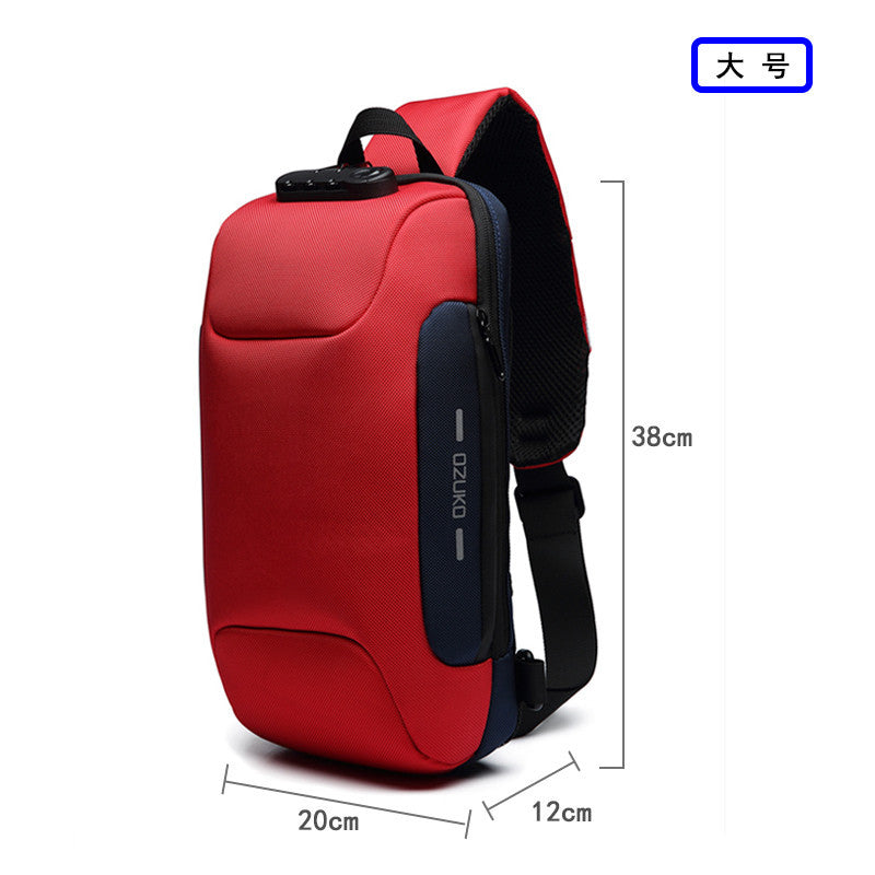 ozuko new chest bag usb anti-theft men's chest bag Korean casual men's shoulder bag waterproof Oxford cloth chest bag