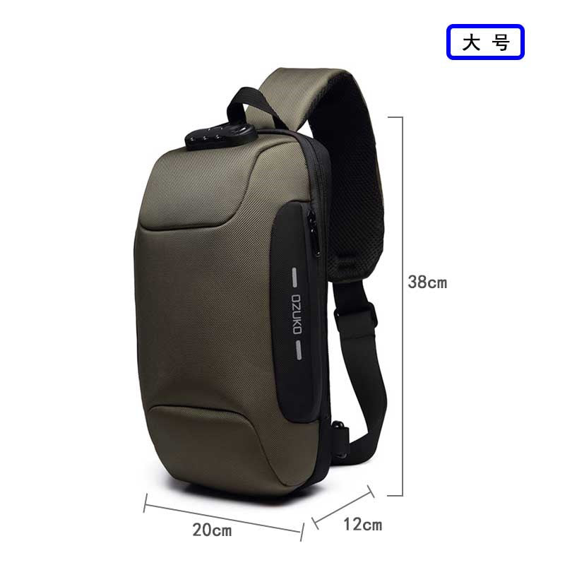 ozuko new chest bag usb anti-theft men's chest bag Korean casual men's shoulder bag waterproof Oxford cloth chest bag