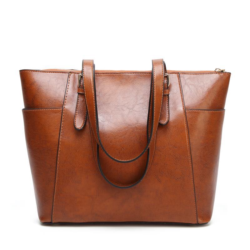 Fashion women's bag retro European and American shoulder Messenger bag foreign trade oil wax leather handbag large capacity tote bag