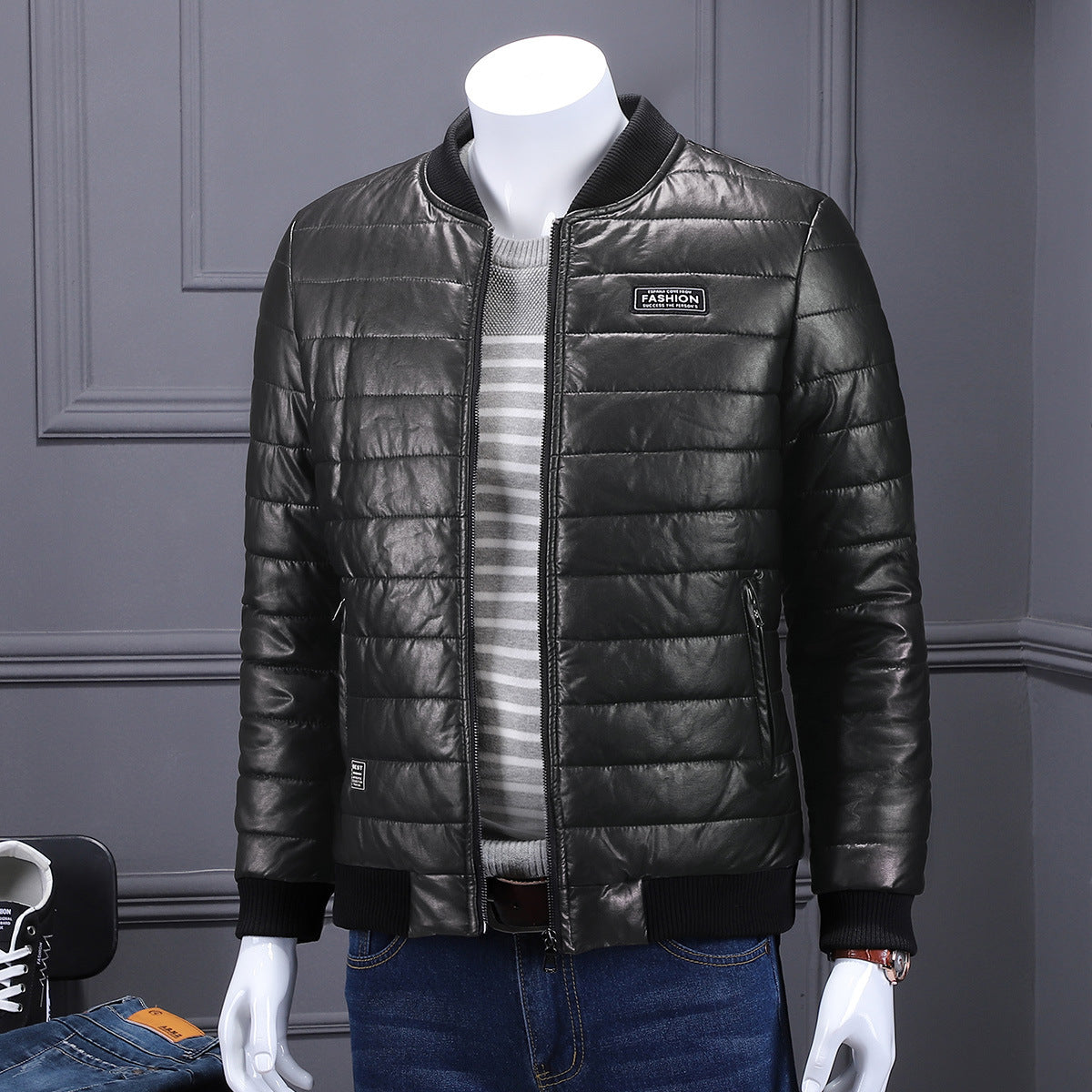 Large Size 2018 Winter Men's Warm Leather Jacket Cross Border PU Large Size Leather Jacket Amazon