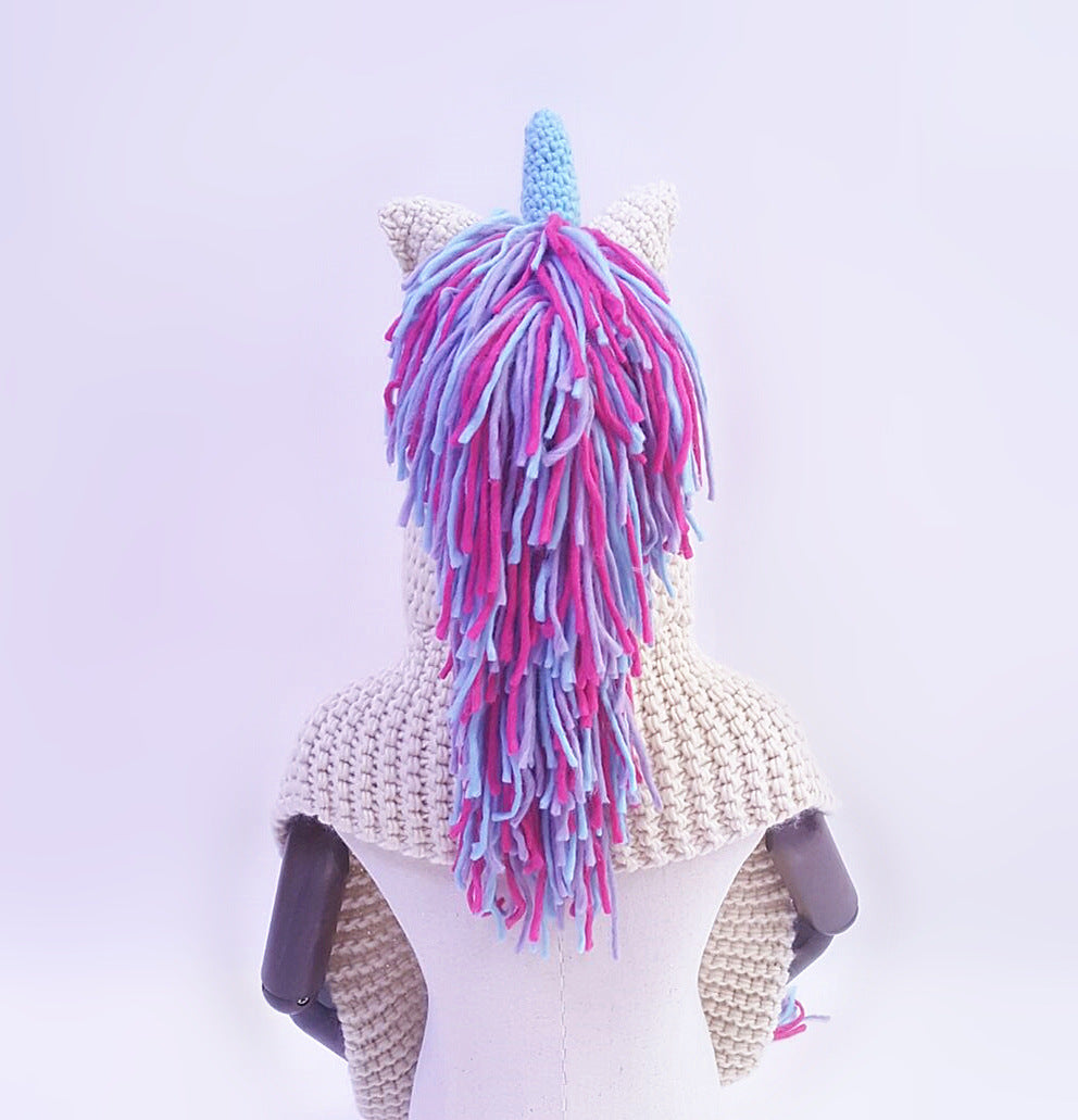 Children's Unicorn Hat Wool Crochet Cape Cap Europe and America Creative Scarf Handmade Child Cartoon Hat Autumn Winter Men and Women