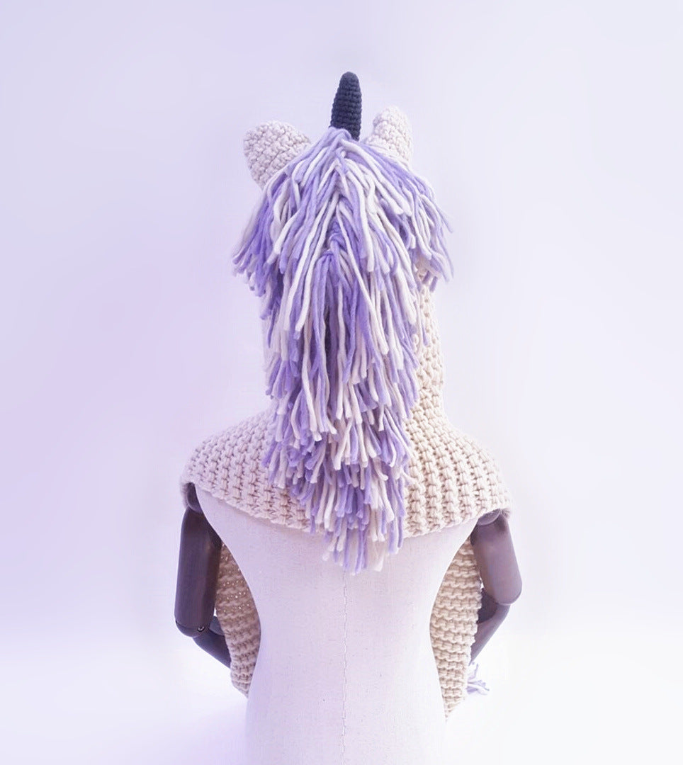 Children's Unicorn Hat Wool Crochet Cape Cap Europe and America Creative Scarf Handmade Child Cartoon Hat Autumn Winter Men and Women