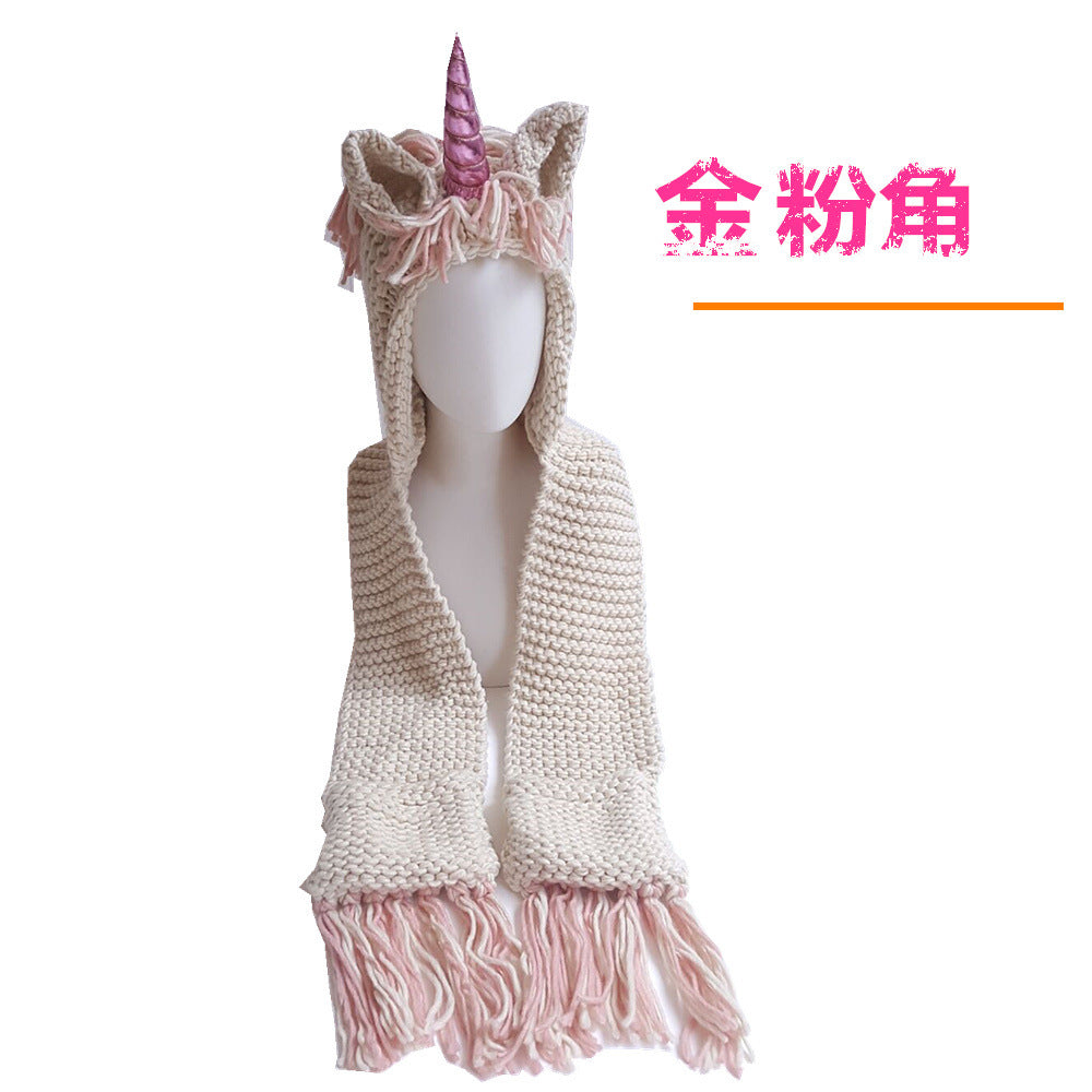 Children's Unicorn Hat Wool Crochet Cape Cap Europe and America Creative Scarf Handmade Child Cartoon Hat Autumn Winter Men and Women